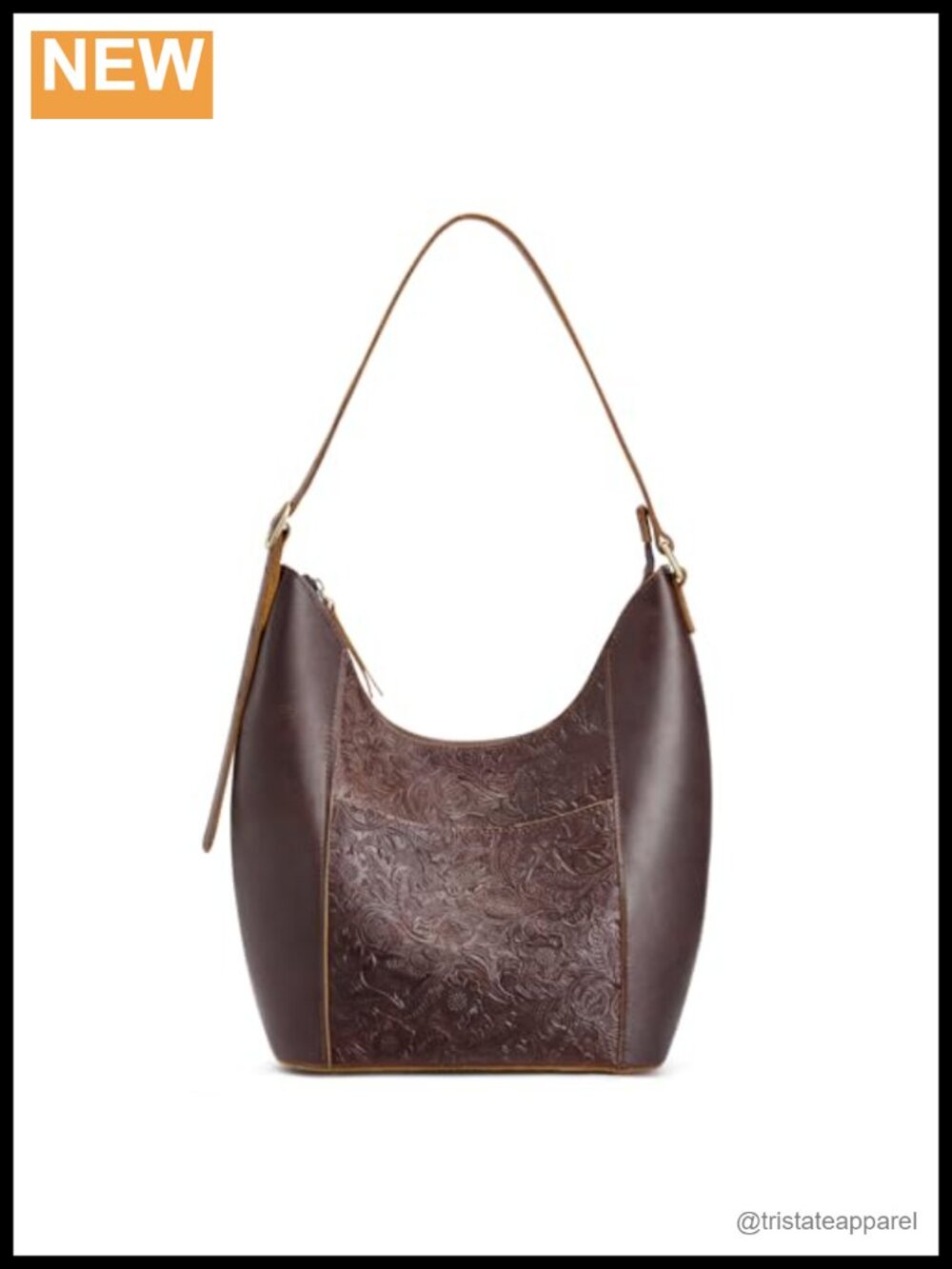 Full Grain Cattle Leather Hobo Shoulder Bag Rose Pattern Travel Purse